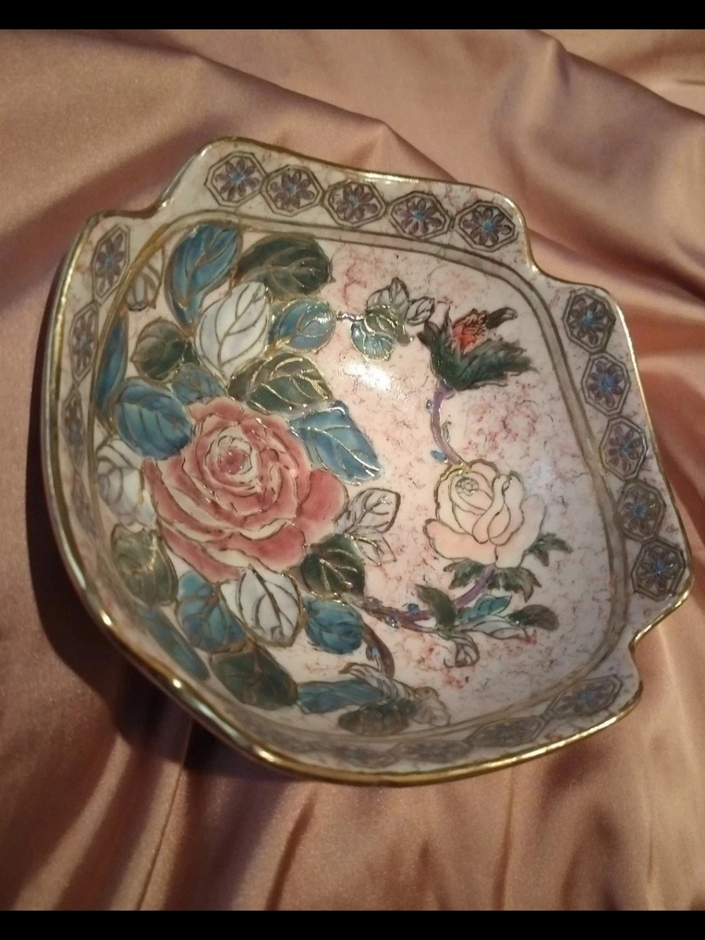 Vintage Hand-Painted Floral Bowl with Gold Trim